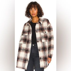 NWT Sanctuary Town Jacket Brushed Folsom Plaid Cream Black Brown Size L